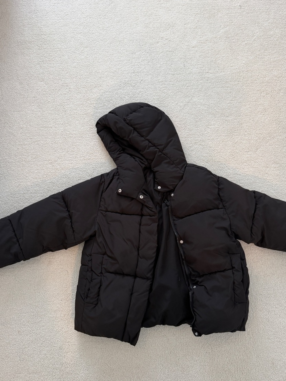 Zara Kids Black Hooded Quilted Puffer Coat